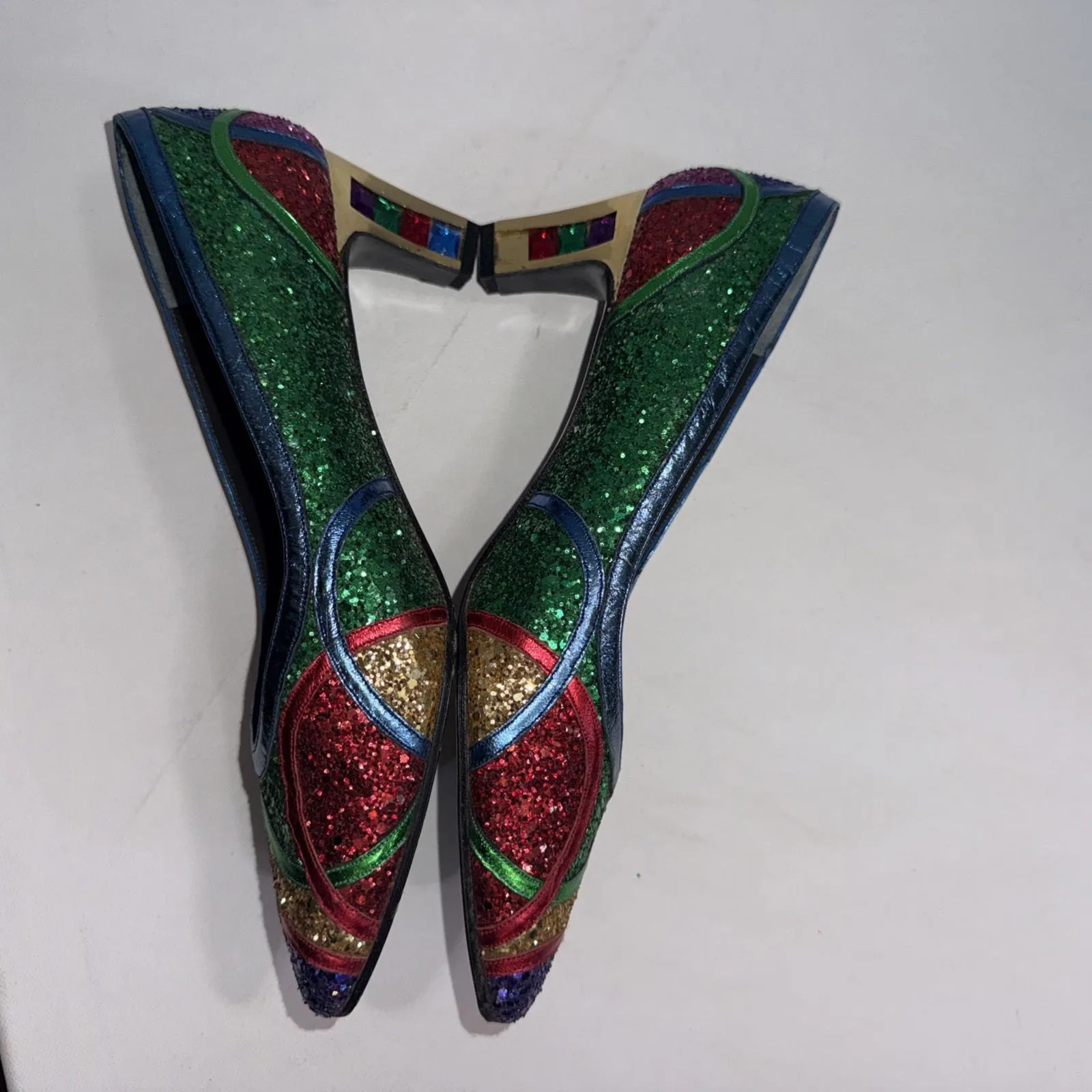 Vintage Margaret Jerrold Retro Holiday Party Glitter Jeweled Pumps Heels Shoes 7 - Image 2