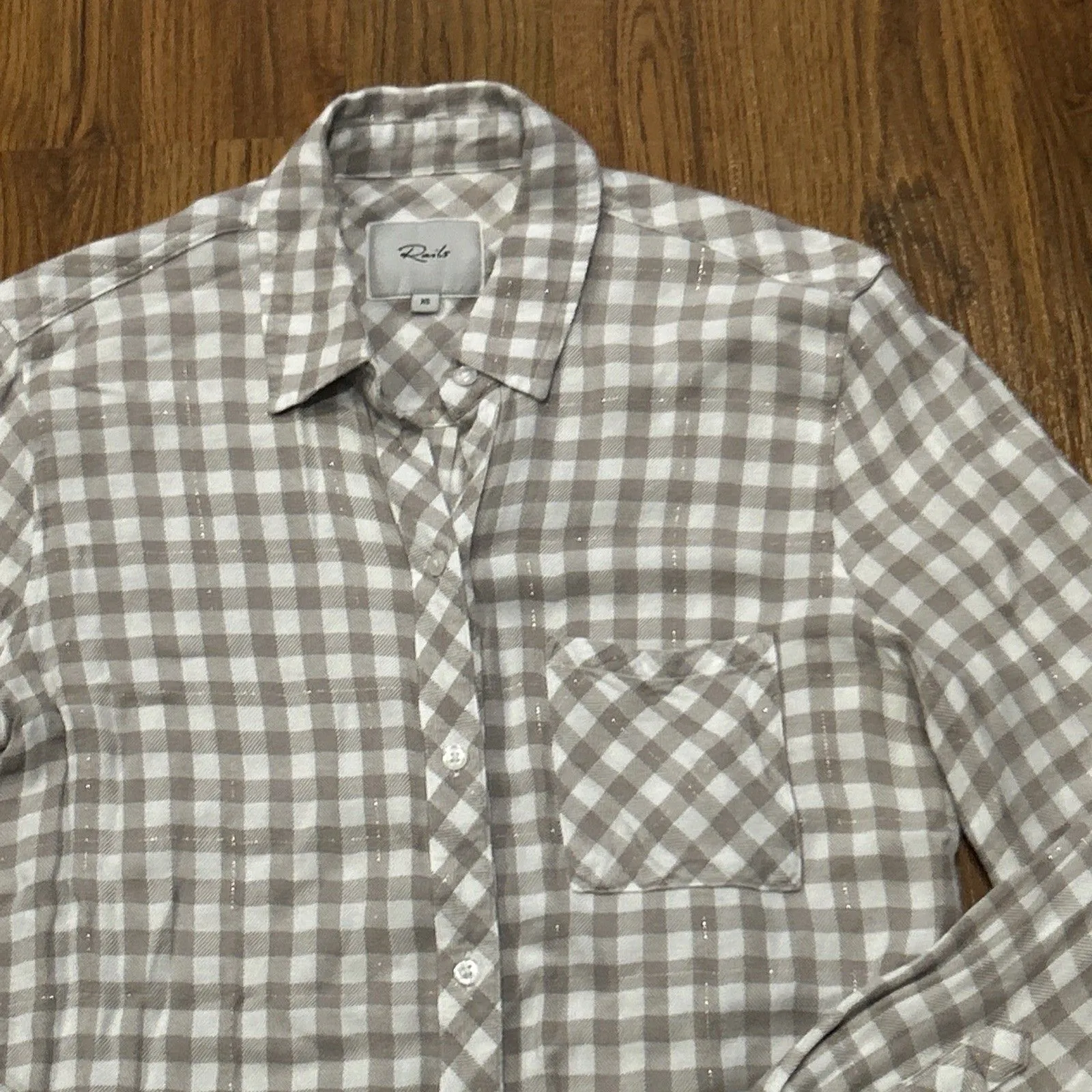 Rails Shirt Womens XS Plaid Flannel Button Down Hunter Long Sleeve Cream Tan - Image 6