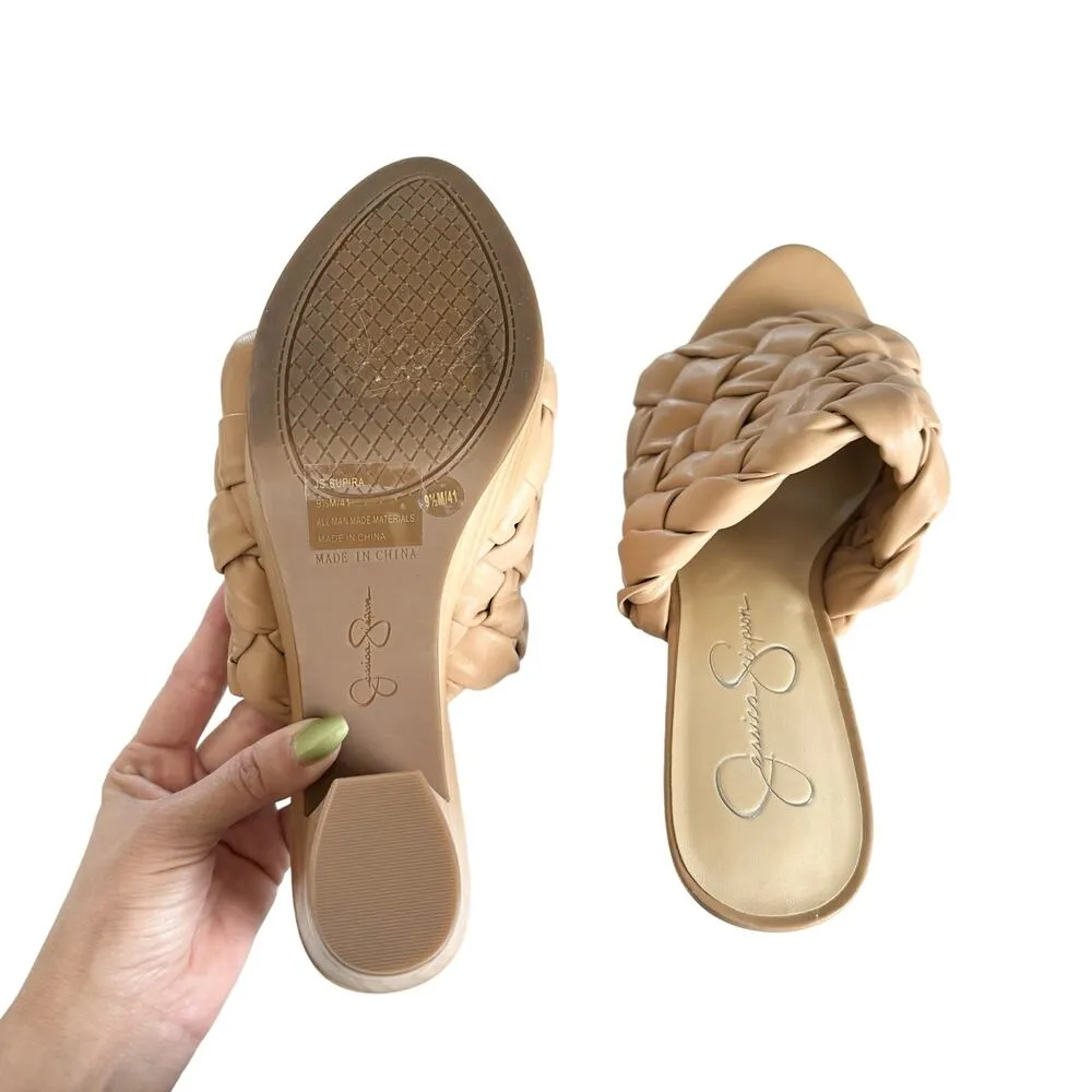 Jessica Simpson Supira Nude Platform Sandal Braided Faux Wood Mule Sandals 9.5 - Image 6
