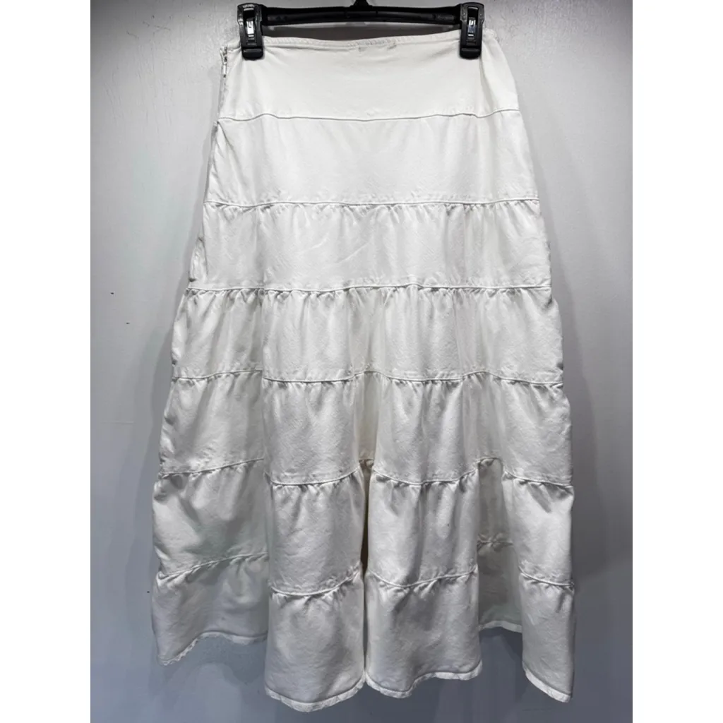 Vintage Y2K Ivory Tiered Prairie Skirt Boho Hippie Cottagecore Coastal Cowgirl Size M - Image 3