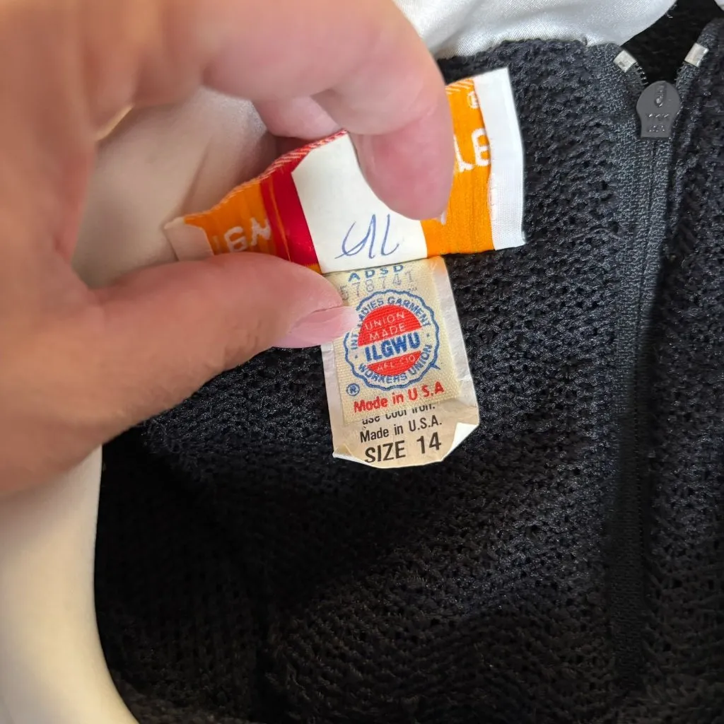 Vintage 70s Long Sleeve Knit Dress Medium Sheer Black Peter Pan Collar Zipper Size undefined - Image 8