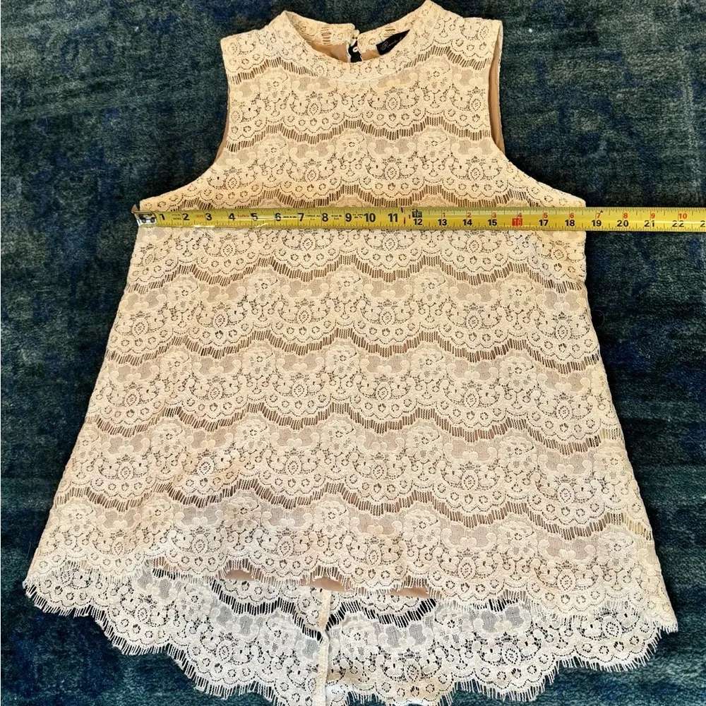 Rose & Olive Cream Lace High-Low Blouse M Boho Coquette Romantic Sheer Layers - Image 8