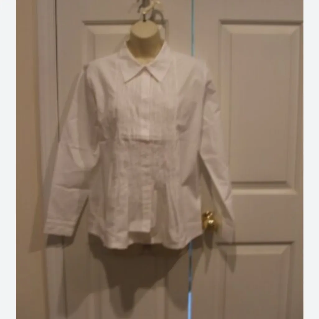 New Tribeca Studio White Button Down L/S Blouse | Women’s Size 16 - Image 3