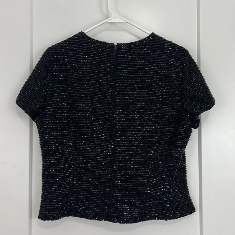 Bob Mackie Vintage XL Black Beaded Sequin Short Sleeve Blouse Top - Image 3