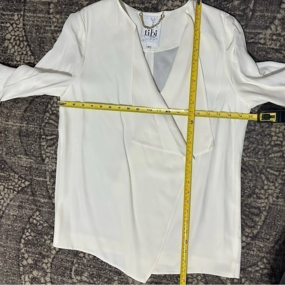 Tibi Women’s Size 8 Ivory Cream Drape Front Ruched Sleeves Blazer Jacket - Image 8