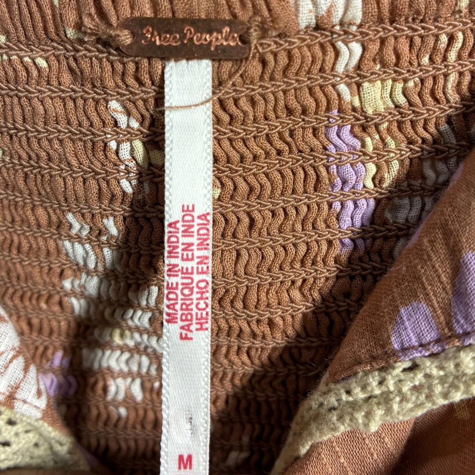 Urban Outfitters Brown Floral Square Neck Tie Front Peplum Top Short Sleeve - Image 4