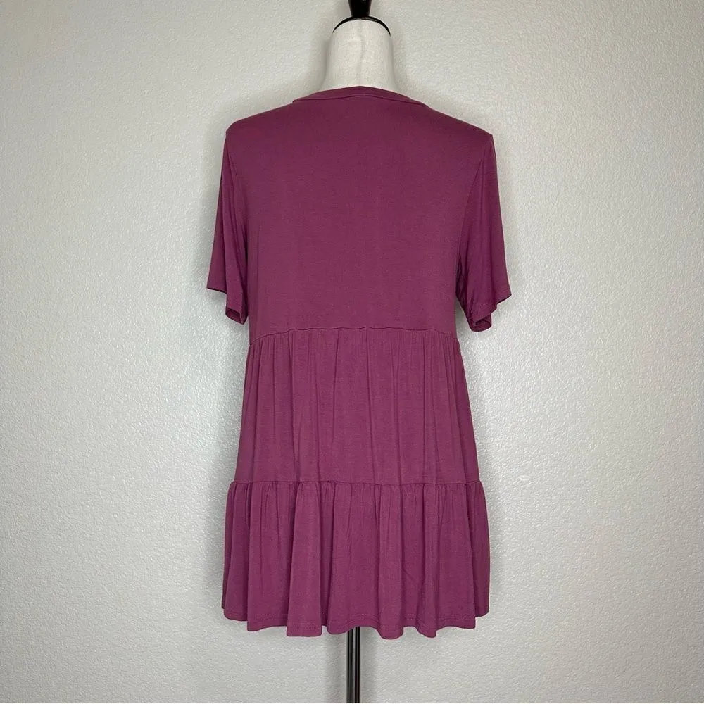 JuneFish Women’s Mauve Jersey Knit Short Sleeves Baby Doll Top Pink Size M - Image 9