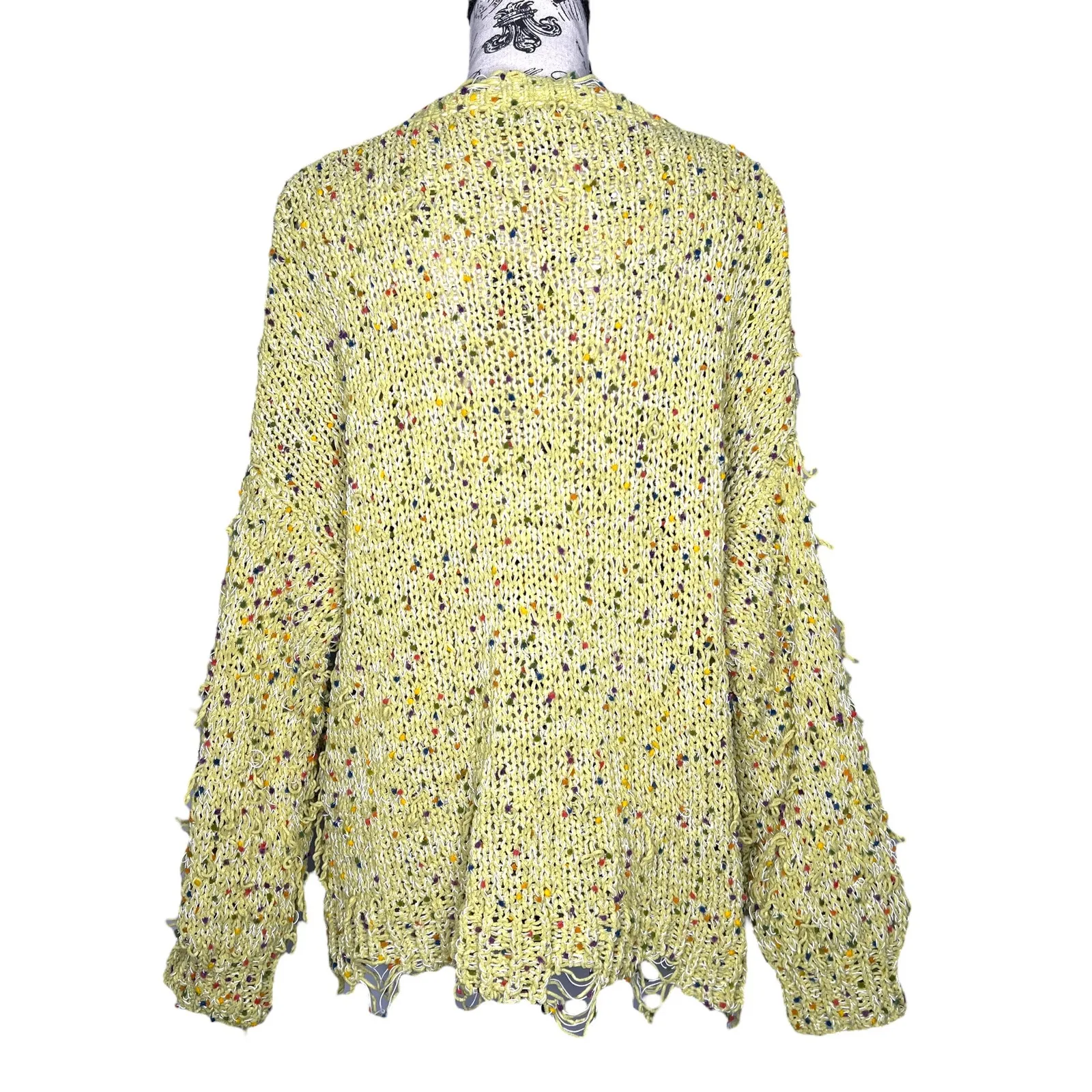 La Miel (M/L) Lime Oversized Loop Knit Sweater Raw Hem Distressed Boho Pullover Green Size M - Image 5