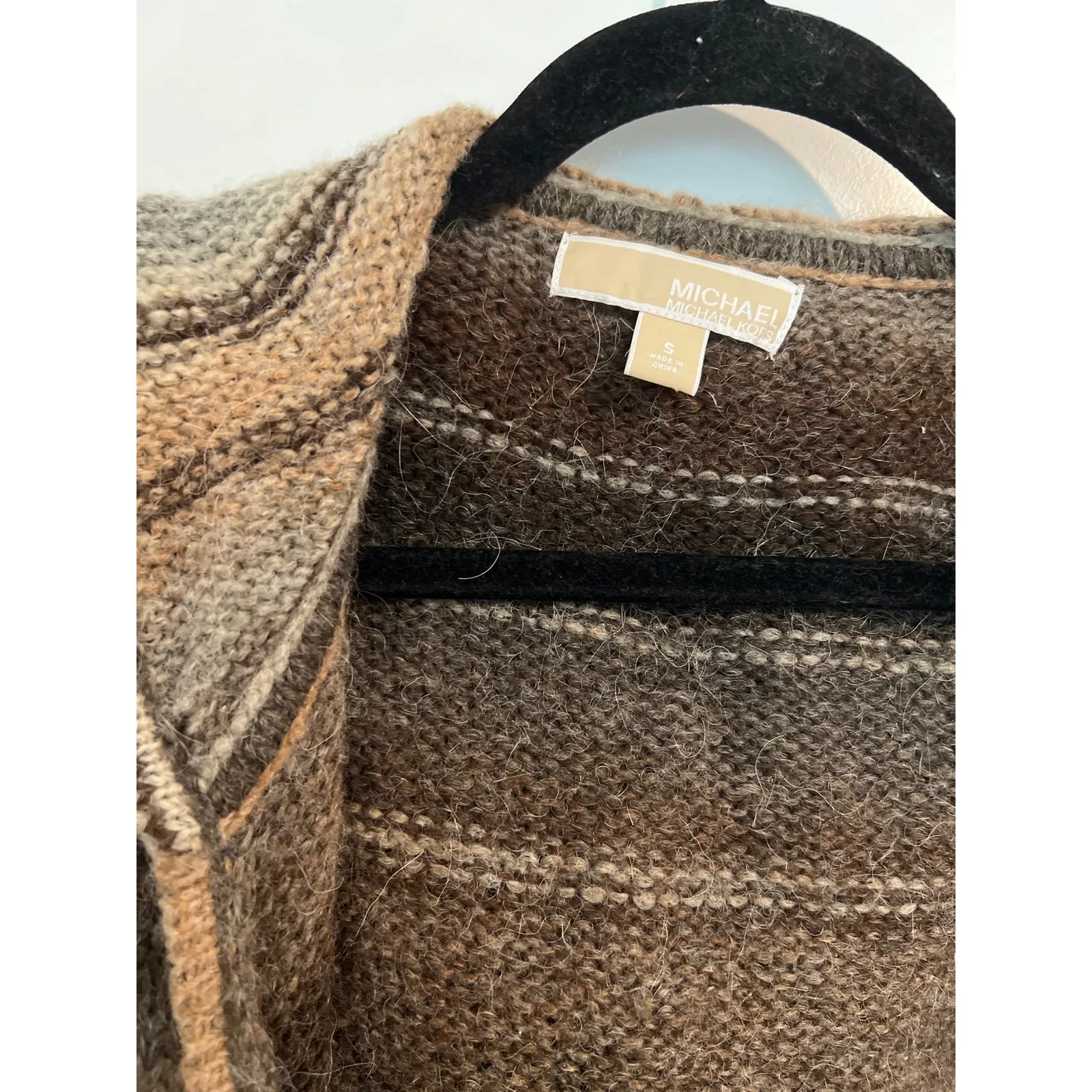 MICHAEL KORS Striped Hooded Poncho Style Cardigan Sweater Brown Women's Small - Image 2