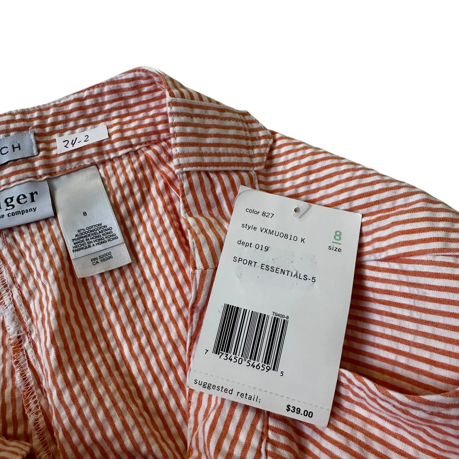 Liz Claiborne Orange|White Striped Stretch Cropped Pants Women's Size 8 NWT 24-2 - Image 3