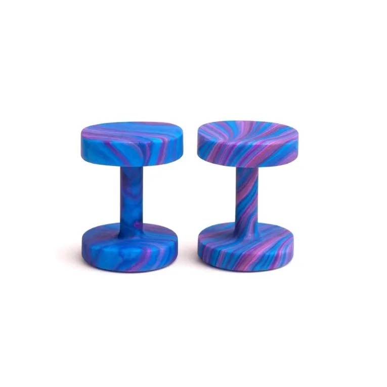 Colorful Faux Plug Earrings – Blue Pink Purple Swirl Illusion Studs 16g 10mm - Image 3