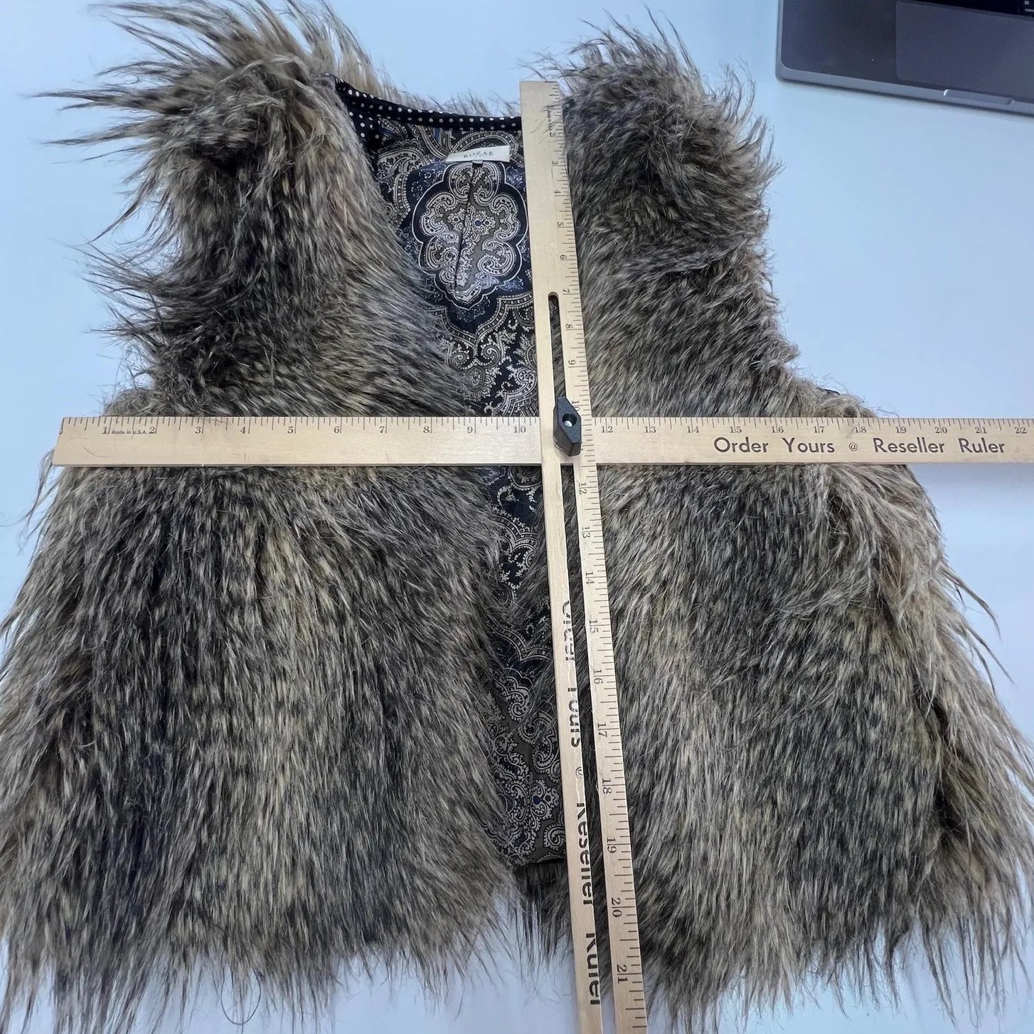 Rozae‎ Nichols Faux Fur Vest Womens Extra Small Brown Patterned Boho Statement Size XS - Image 5
