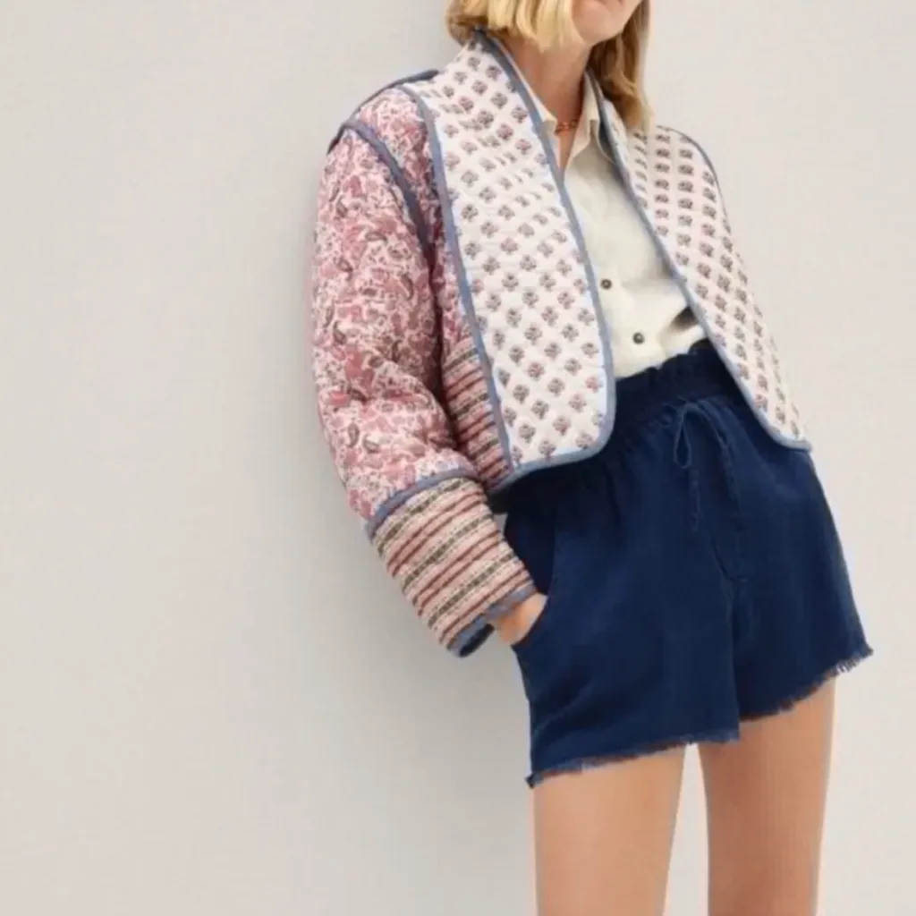 Amazon Cropped Floral Quilted Jacket Printed Lightweight 
Open Front Padded jacket S - Image 5