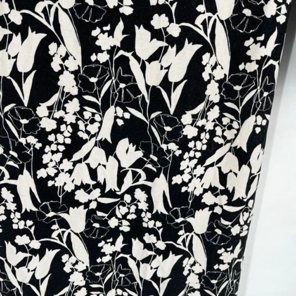 Weekend MaxMara Womens Floral 3/4 Sleeve Tie Waist Midi Dress Black White Size 6 - Image 7