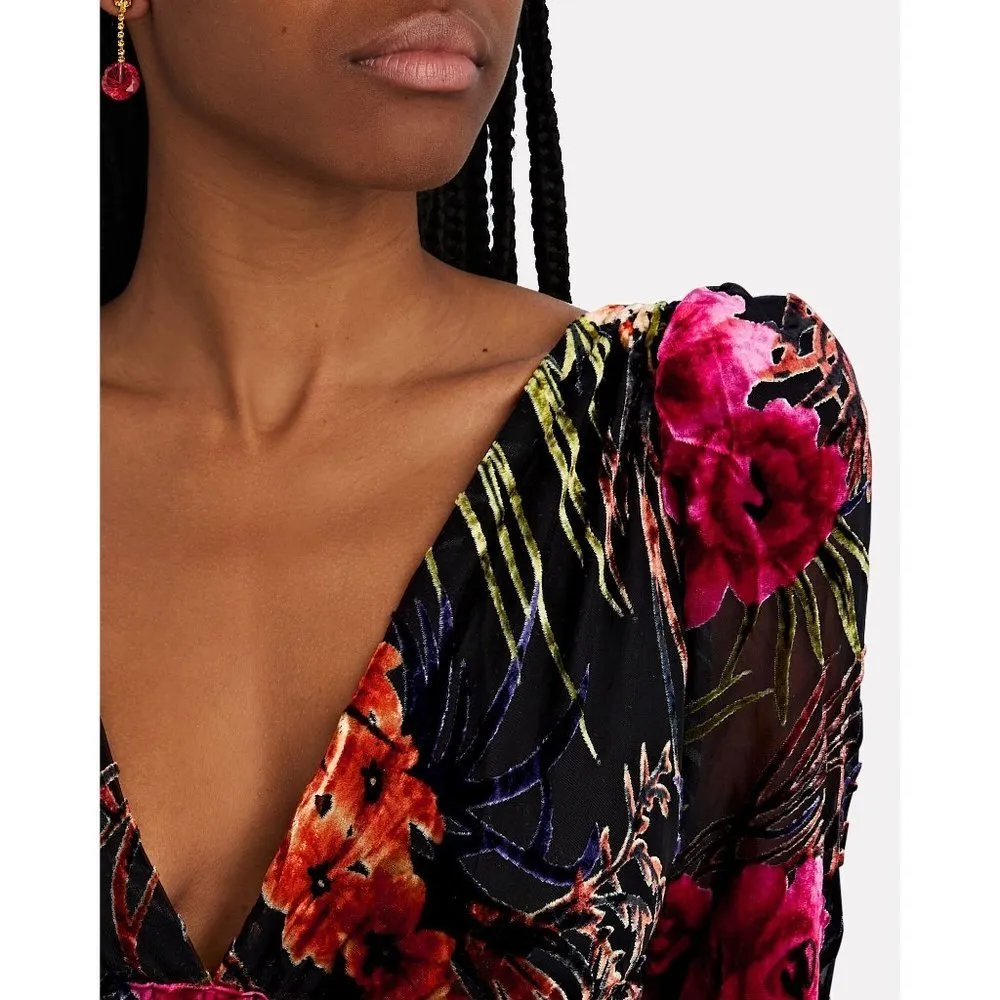 💕WEWORWHAT💕 Cut Out Flocked Velvet Dress ~ Burnout Velvet Floral Print M NWOT - Image 5