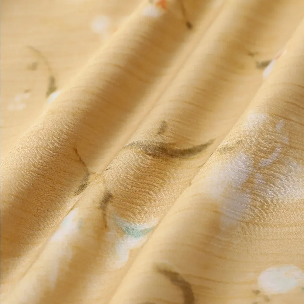 Rihoas Yellow Floral Ruched Ruffle Midi Dress - Image 3