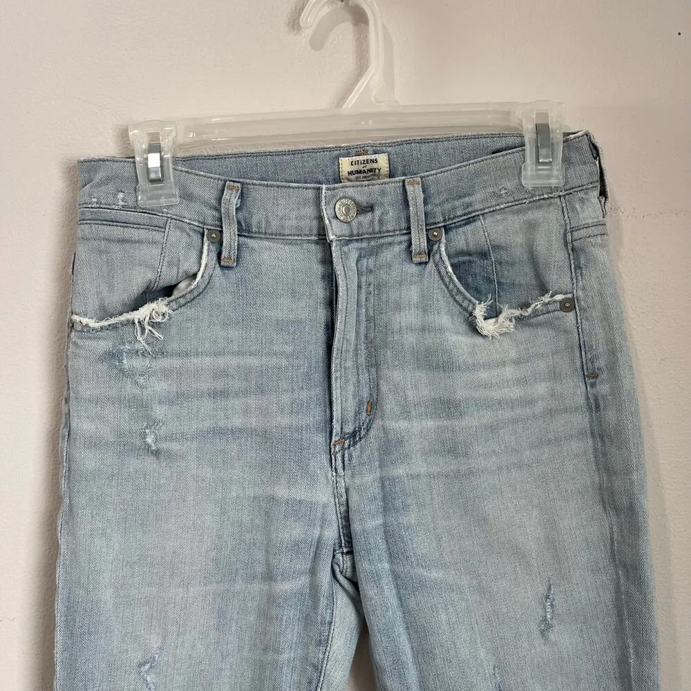 Citizens of Humanity Fleetwood High Rise Flare Light Wash Raw Hem Jeans Sz 27 - Image 6