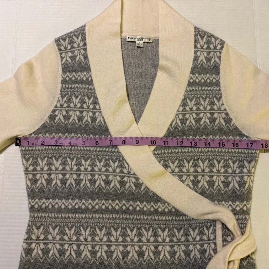 Fairway & Greene Vintage 100% Cashmere Grey Creme Shawl Collar Sweater Wrap - Image 7