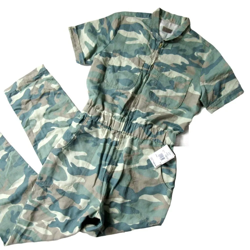 NWT Mother The Zippy Ankle Jumpsuit in Blue Green Camo Camouflage XS $325 - Image 2