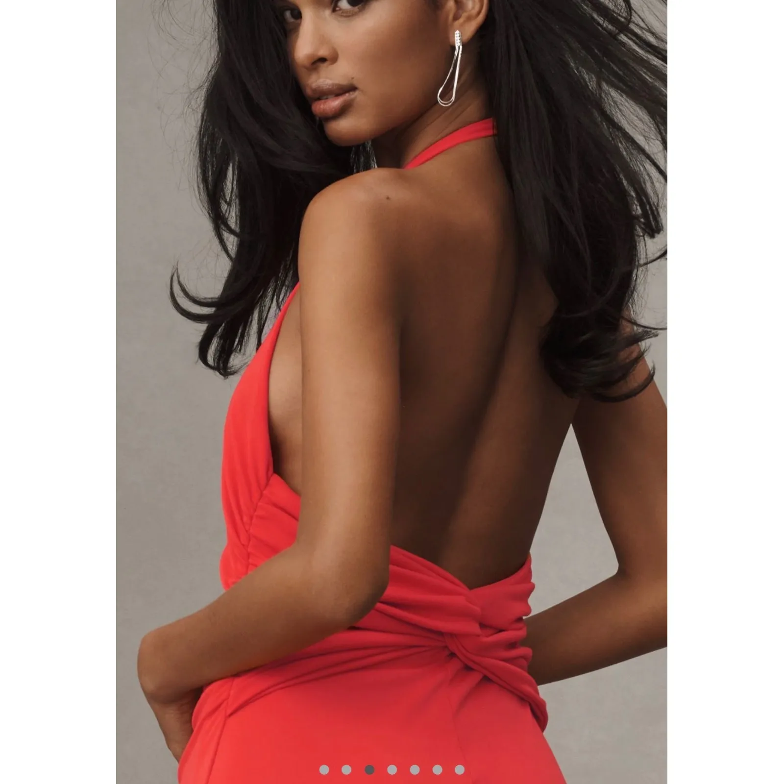 Anthropologie slinky knit Ruched Halter Neck Midi Dress Orange red - Image 2