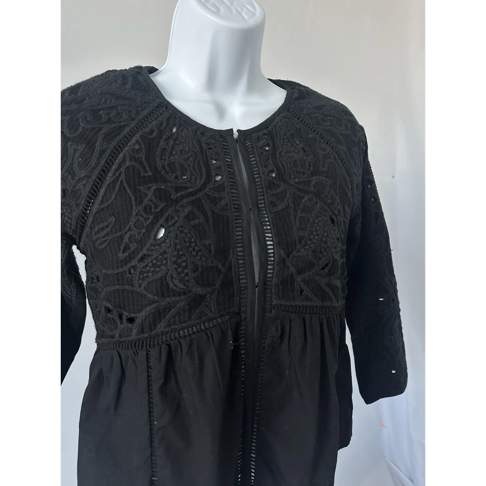 Lucky Brand Women's Black Embroidered Boho Jacket Top, Sz: XS (B51) - Image 2