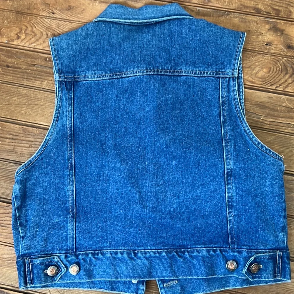 Bonjour Vintage women’s 80s  denim short vest flowers size medium - Image 5