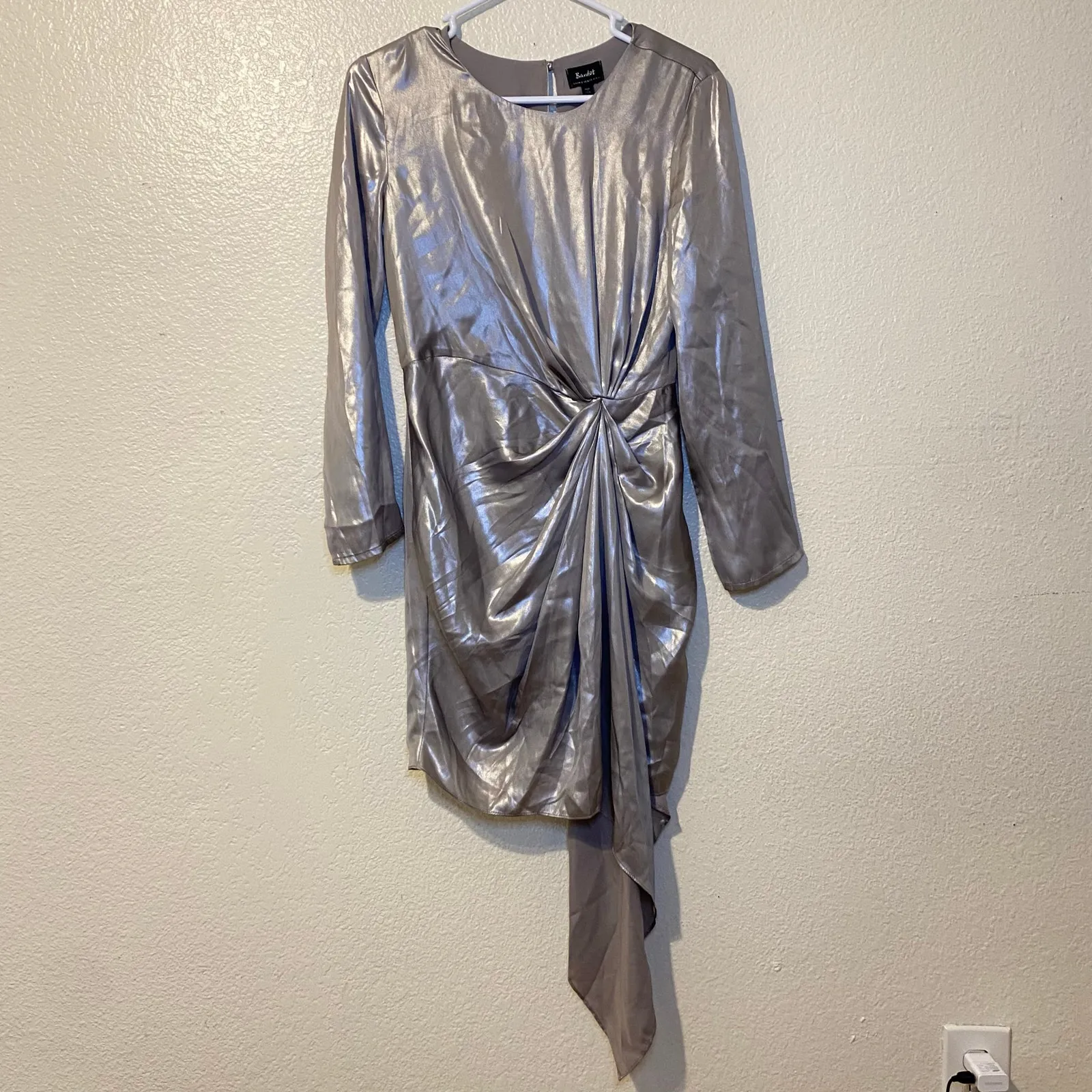 Bardot Shimmer Dress Metallic Long Sleeved Sparkly Mini Party Dress Size 4 NWT - Image 2