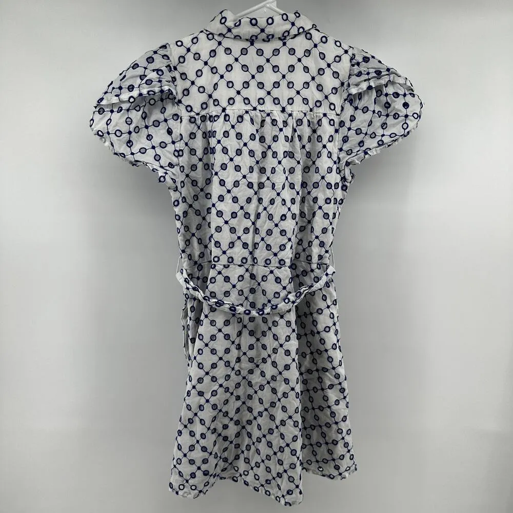 Alexis Target Dot Tulip Sleeve Embroidered Shirtdress Eyelet Belted White Blue - Image 8