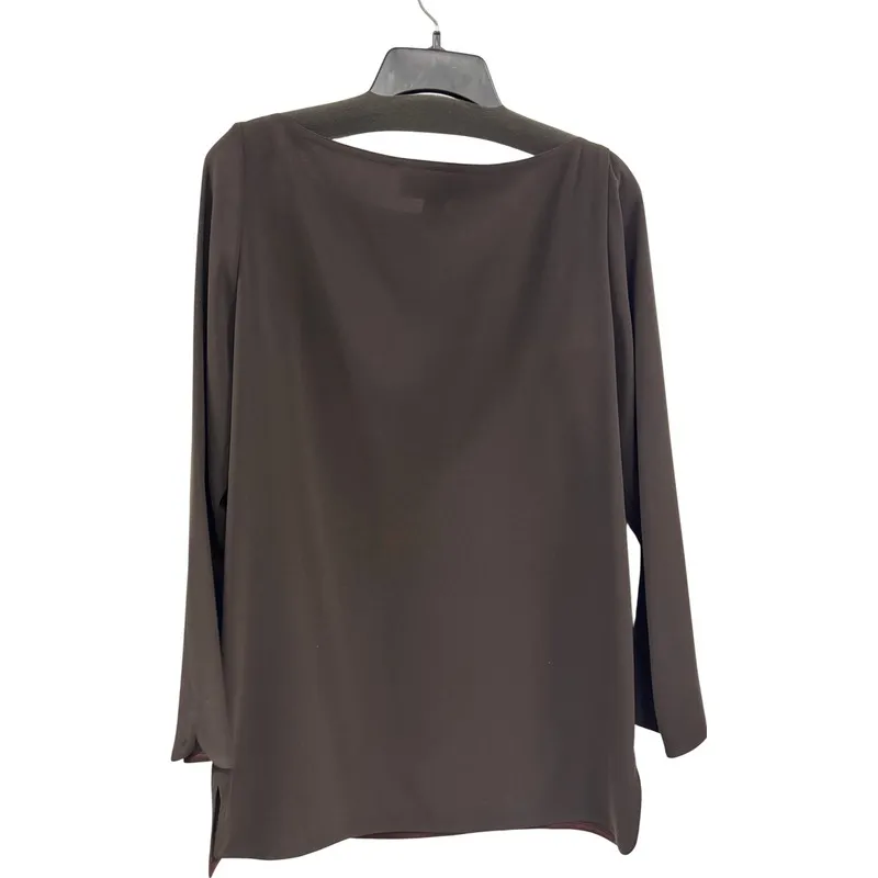 Vintage Ellen Tracy Brown Top Made in USA Size 10 Triacetate Polyester Long - Image 7