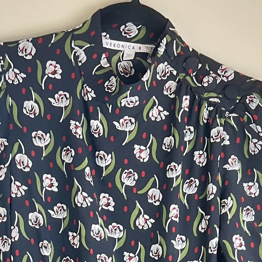 Veronica Beard Cadence Dress Size 0 Black Tulip Floral Print Draped Silk Garden - Image 4