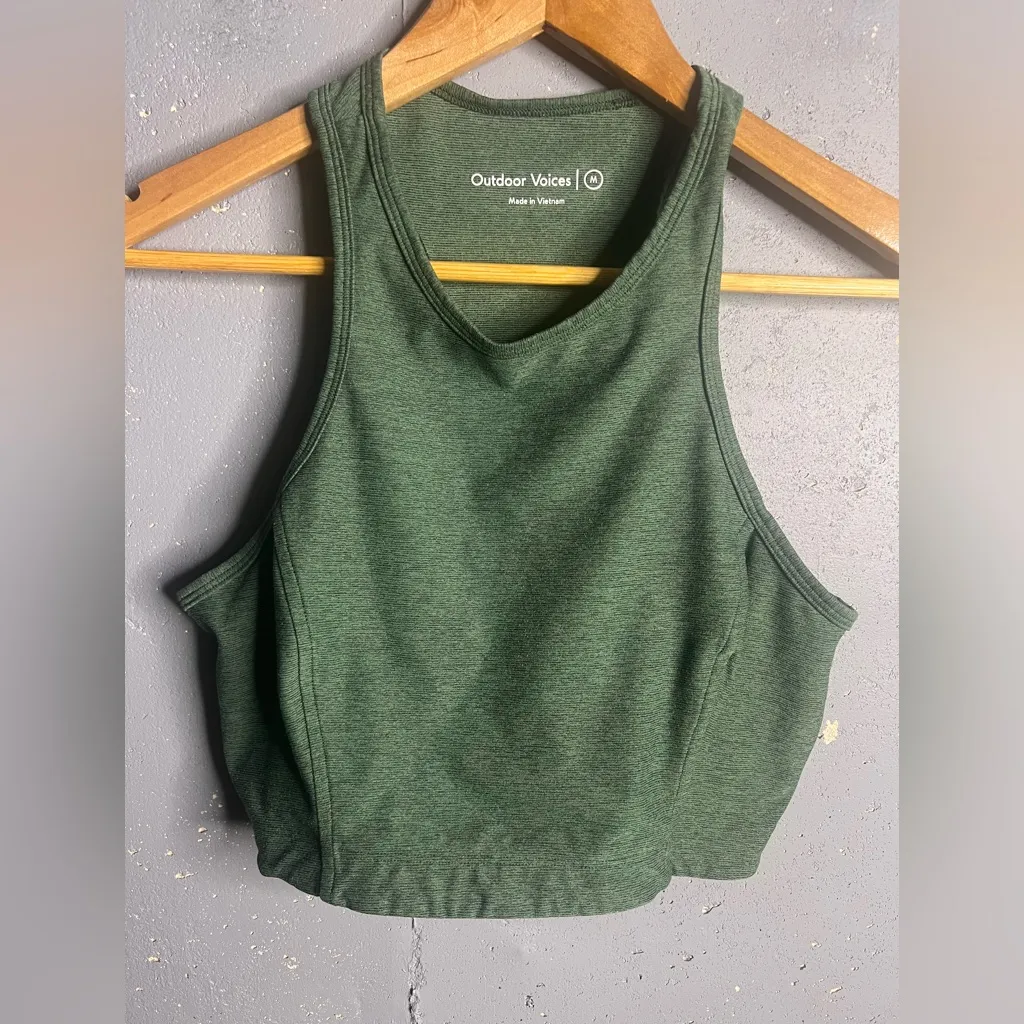 Outdoor Voices Athena Compression Crop Top in Green.  Size Medium - Image 3