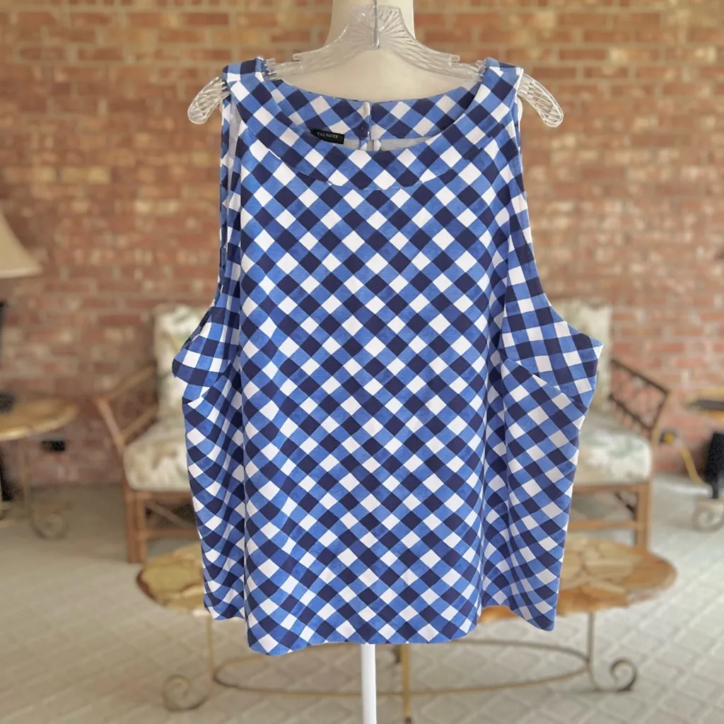 Talbots Top Gingham Halter Tank Blue Plaid Knit 3XL Sleeveless Preppy Classic - Image 12
