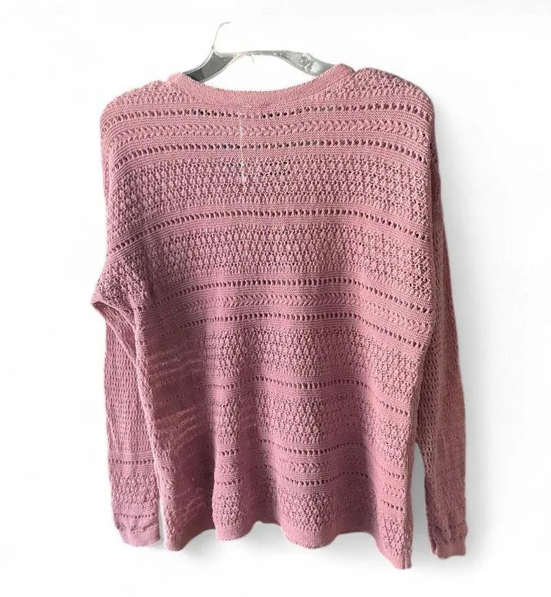 J. Jill Women's Textured Crochet Cottage Sweater Pink Mauve Cotton size XS - Image 2