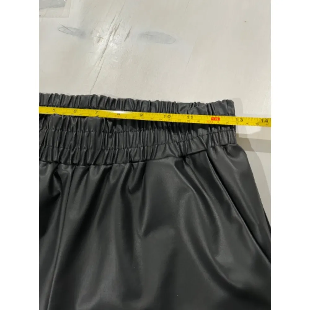 First Love Faux Leather Wide Leg‎ Elastic Waist Cropped Pants S - Image 4