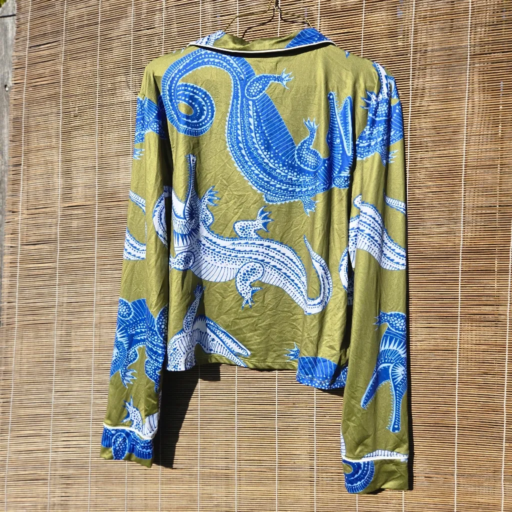 Noli  Nile Lizards Long Sleeve Button Down Pijama TOP S - Image 6