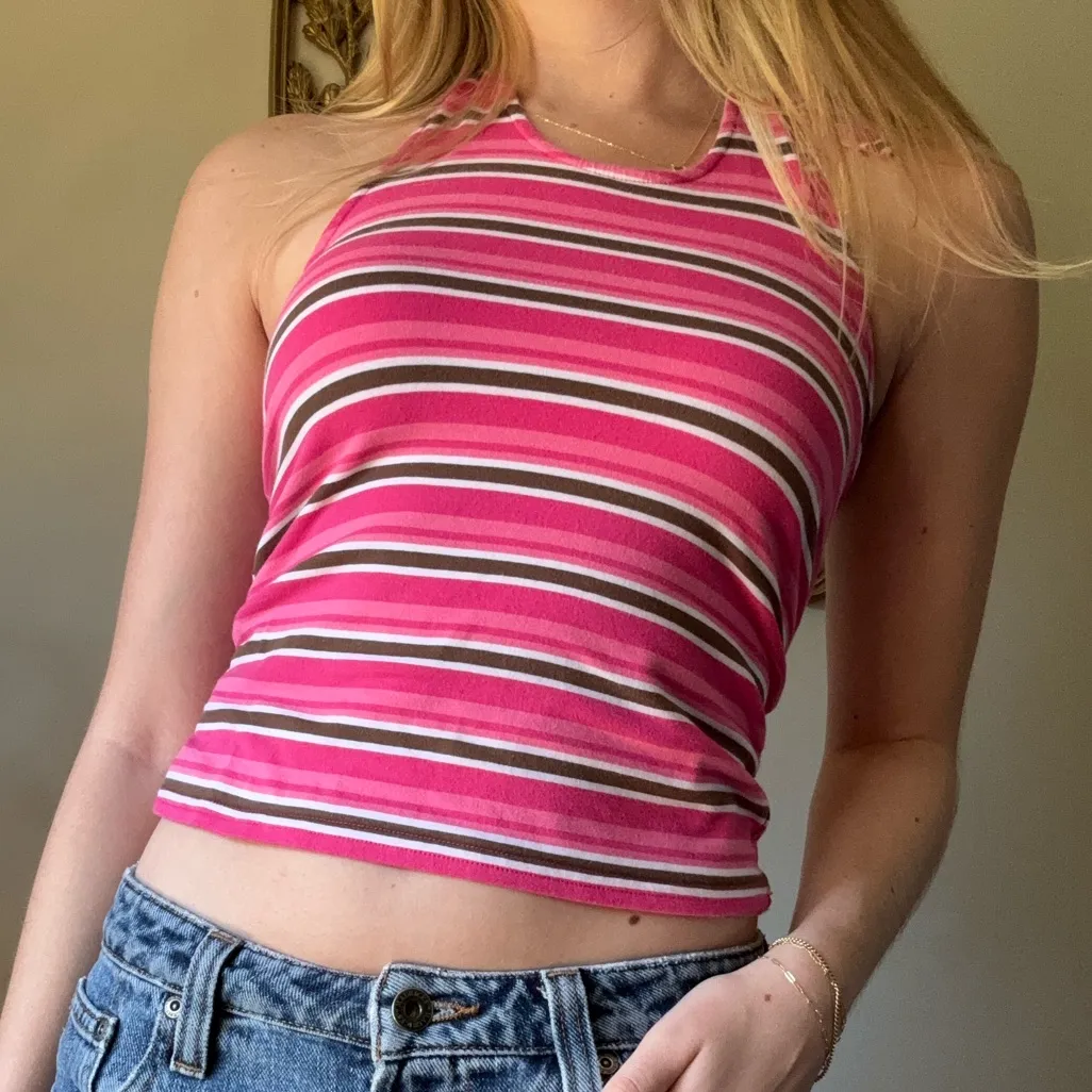 Y2K Pink/Brown/White Reversible Halter Top Pink - Image 4