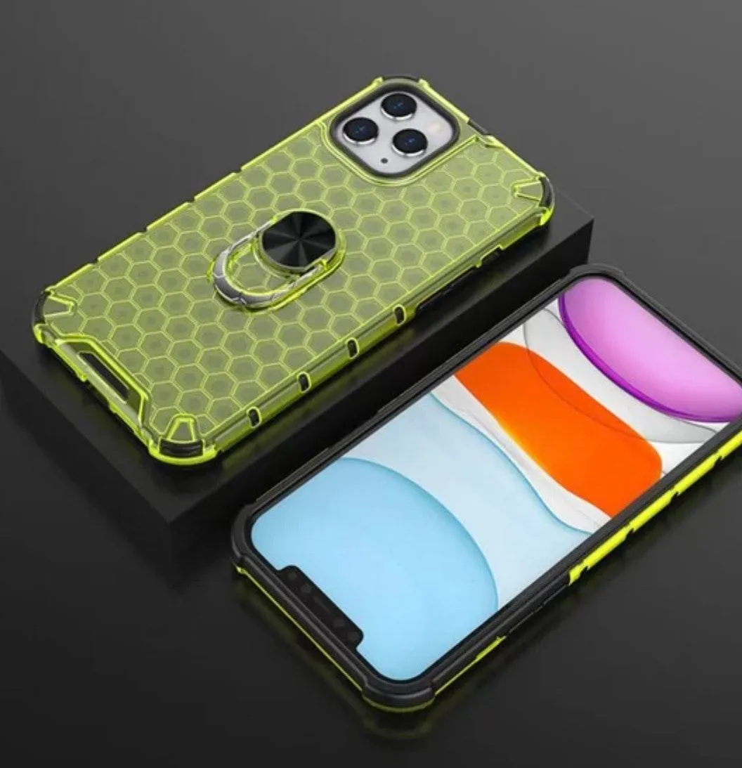 iPhone 12Pro Max Cute Honeycomb Airbag Shockproof Case W/ Ring - Green - Image 4