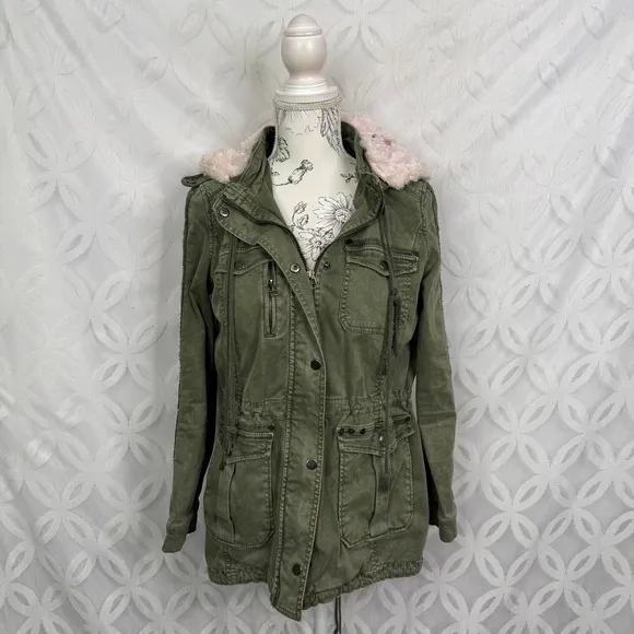 Anthropologie‎ Hei Hei Faux Pink Fur Hooded Utility Jacket Size S - Image 7