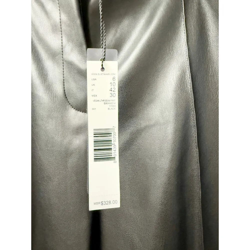 NWT Elie Tahari Vegan Leather Seam Fit & Flare Trouser Pants Black Women's US 6 - Image 3