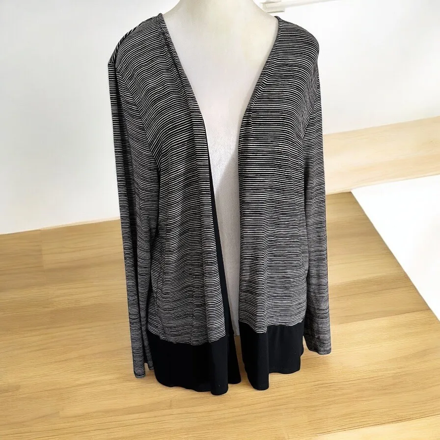 J Jill Wearever Collection Striped Black Open Front Cardigan Size L Size L - Image 4