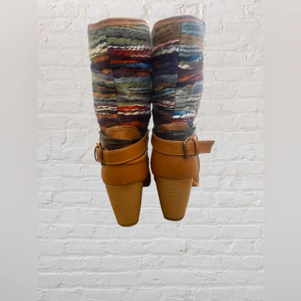 Boots Size 7.5M Woven Knit Heeled Coachella Western Southwest Cognac - Image 3