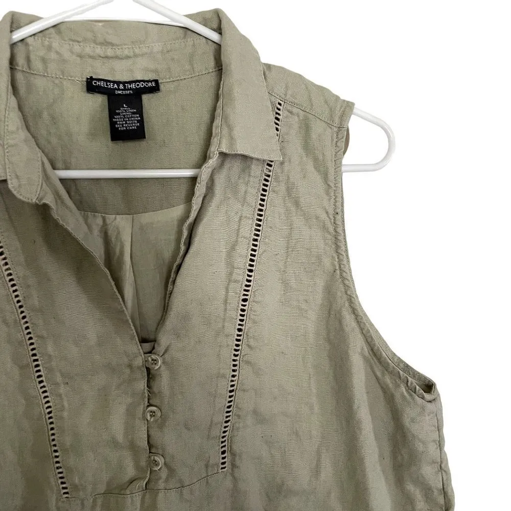Chelsea & Theodore dressses linen sandy tan colored sleeveless summer sundress Brown Size L - Image 2