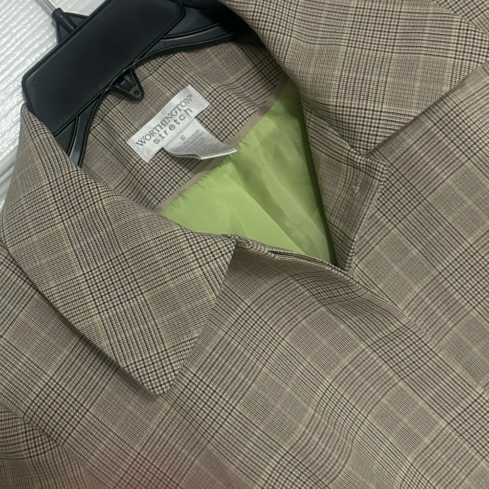 Worthingon Spring longer length blazer windowpane houndstooth brown lime green 6 - Image 2
