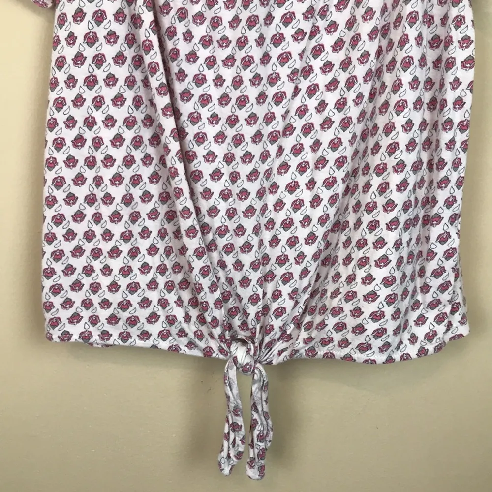 Lucky Brand Women’s Floral Print Square Neck Tie Knot Bottom Short Sleeve Shirt - Image 4