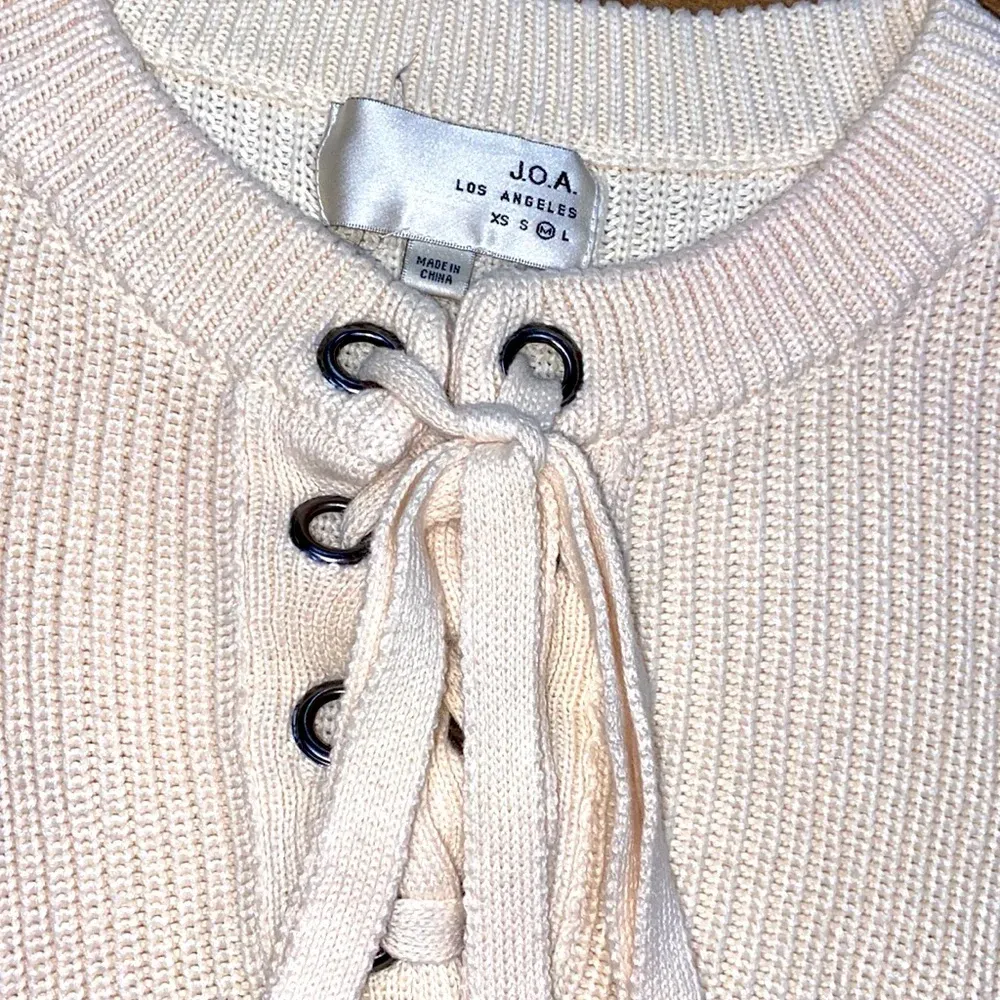 J.O.A ivory cable knit lace up sweater size medium - Image 2