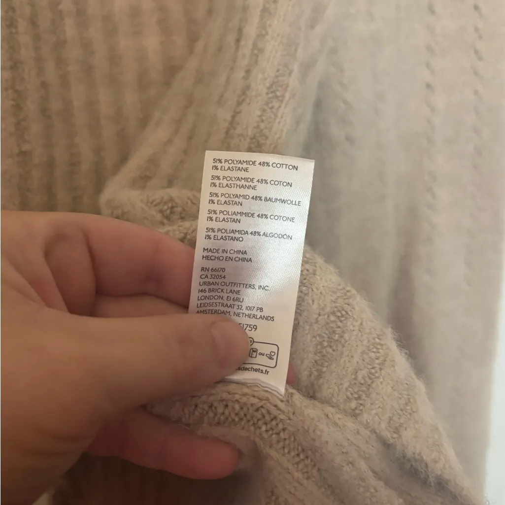 Free‎ People Beige Ribbed Knit Puff Sleeve Crop Sweater Women’s XL - Image 7