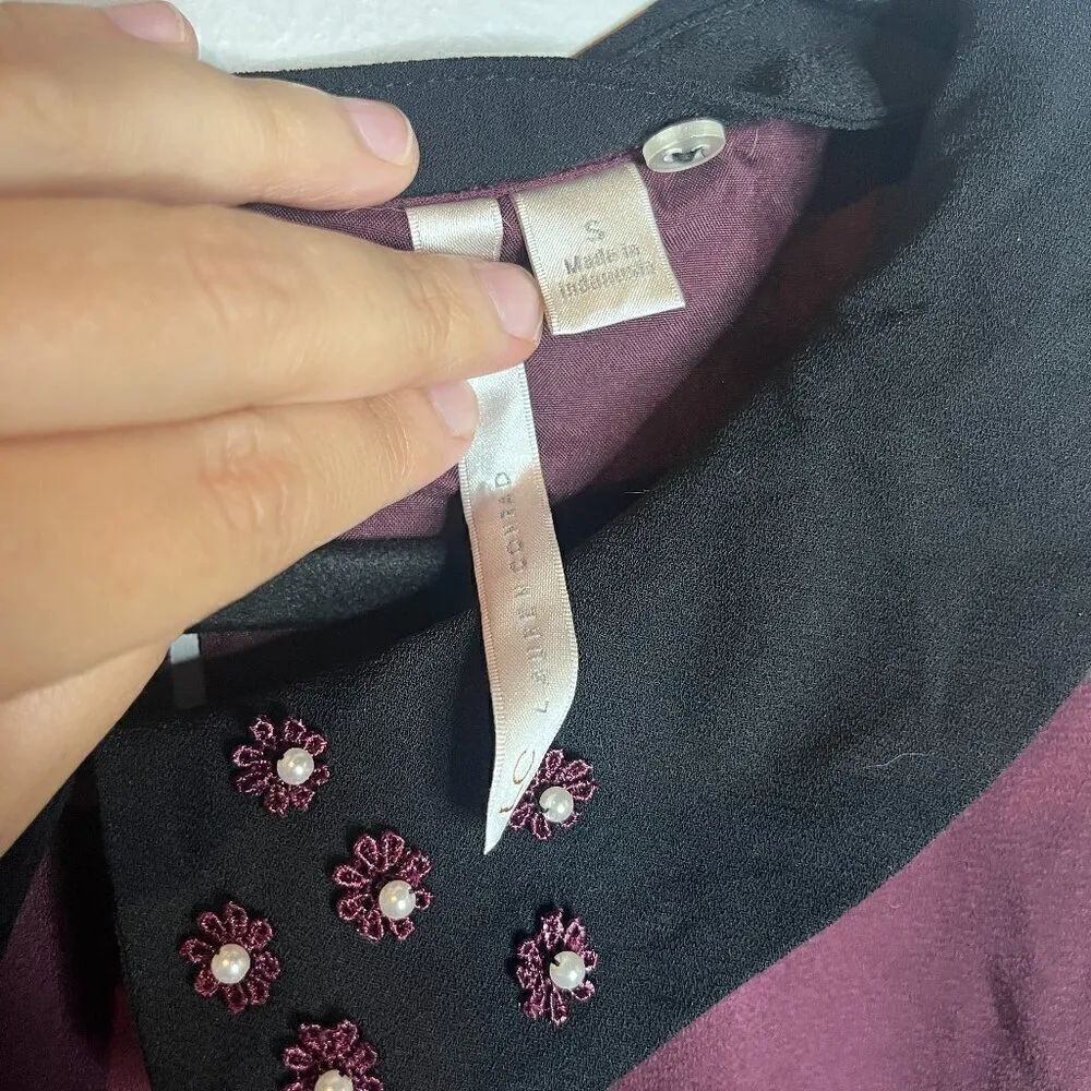 Lauren Conrad burgundy embellished Peter Pan collar dress - Image 4