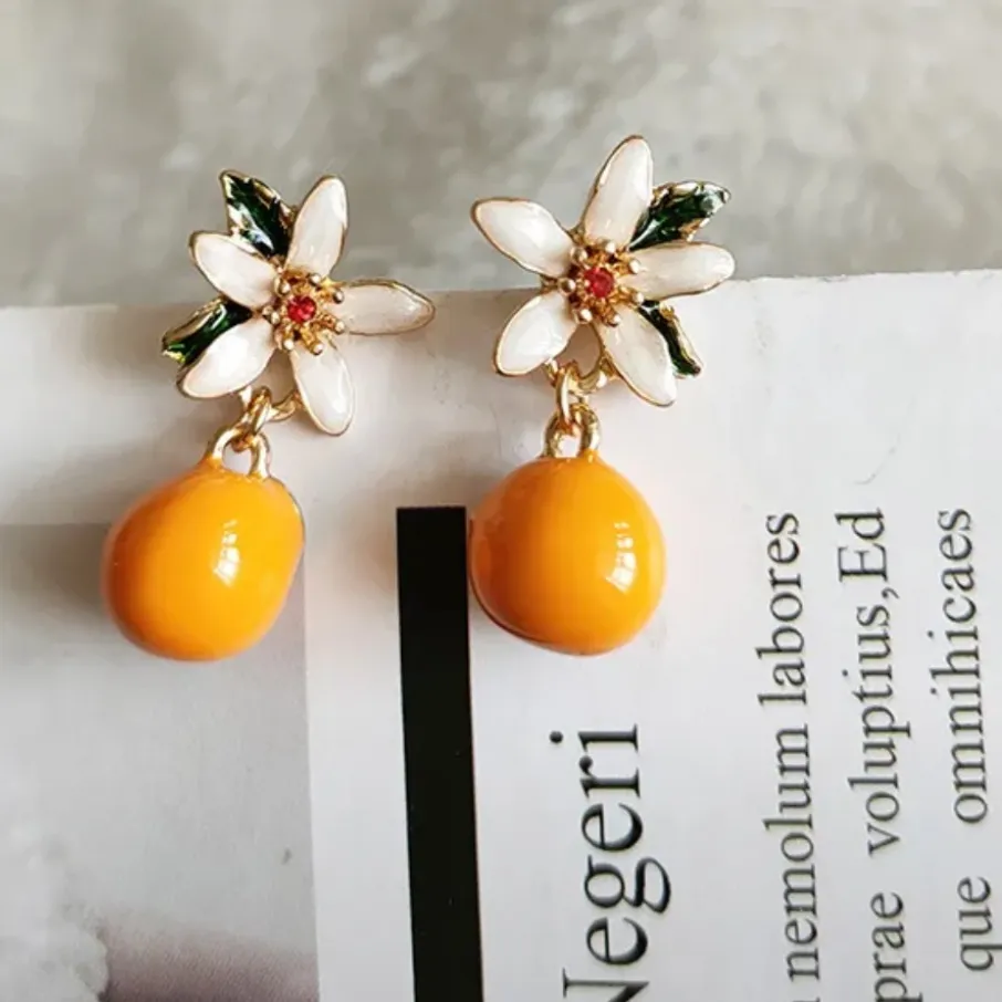 Orange Floral Drop Earrings NWT | Dainty Flower Stud Dangling Charm - Image 7