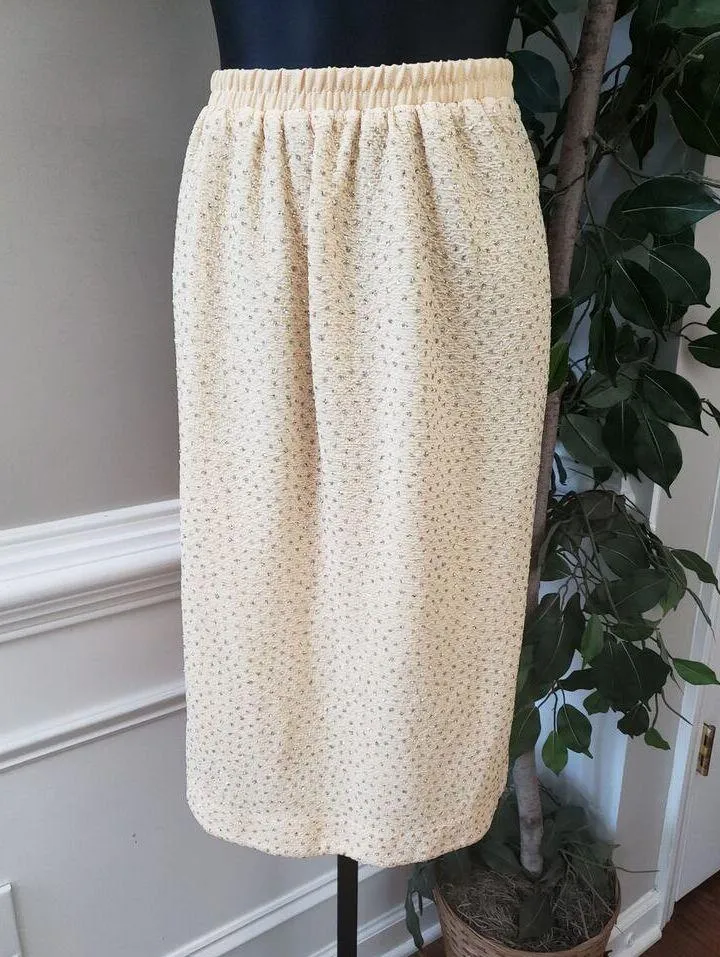 Leslie Fay Skirt Suit Set Women 10 Beige Glitter Dots Short Sleeve Button Front - Image 2