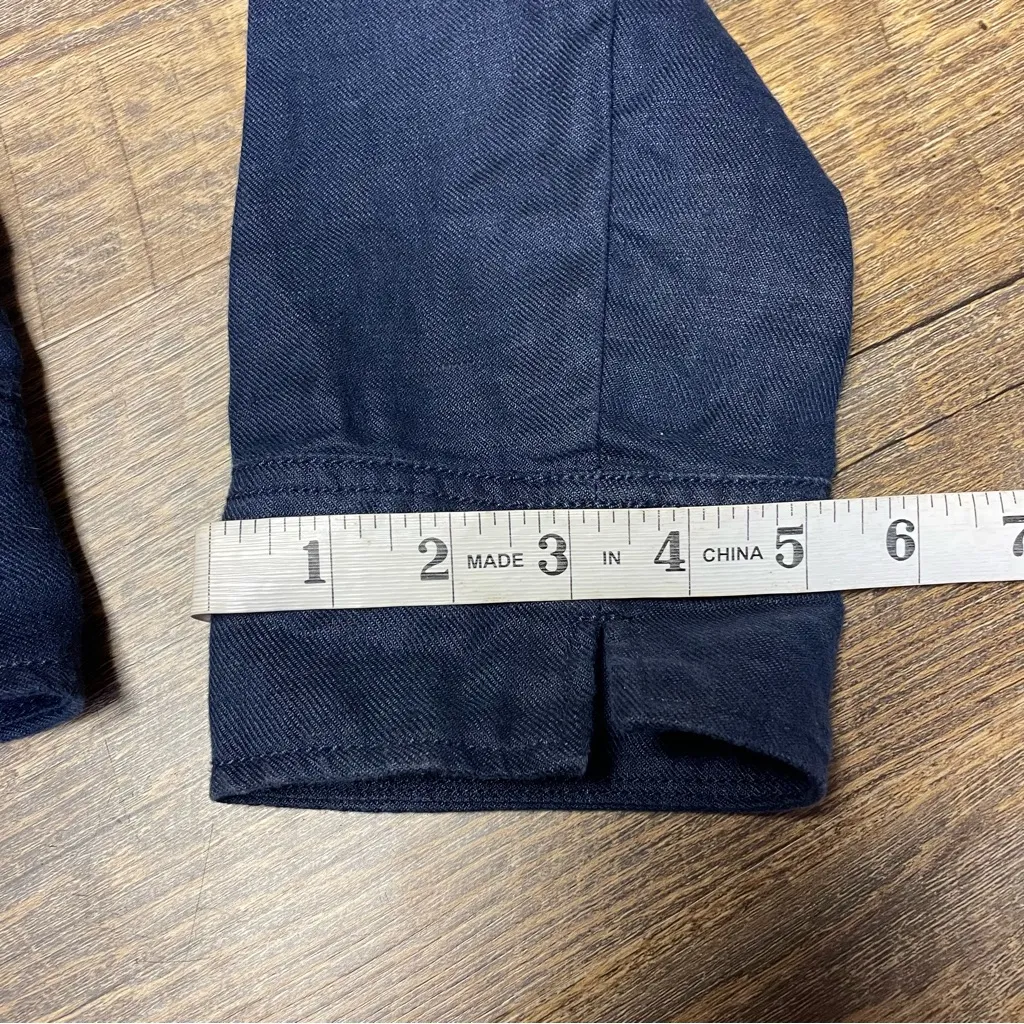 Lou & grey  100% Linen Open Front Jacket Blazer Navy Blue Drape Womens Medium Top - Image 8